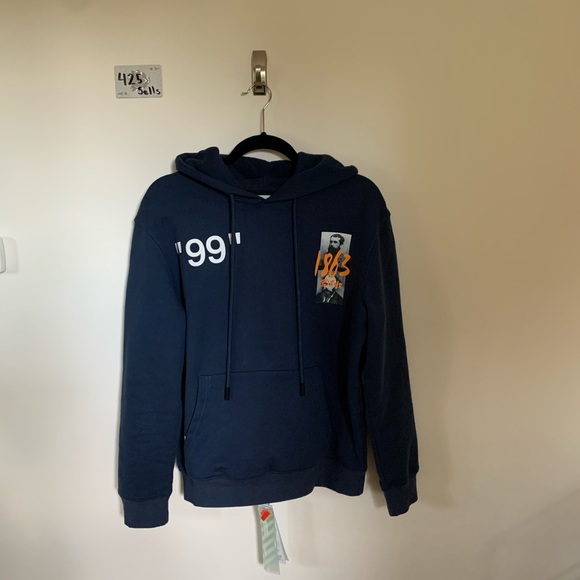 OFF-WHITE SUMMER GRAPHIC PRINT HOODIE BLUE - Picture 3 of 6